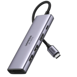 Kamstore.com.ua Концентратор Type-C 6в1 UGREEN 60384 USB-C PD 100W HDMI 4K 60Hz HDR Card Reader USB 3.0  для MacBook Pro, Huawei Mate P30 (7)