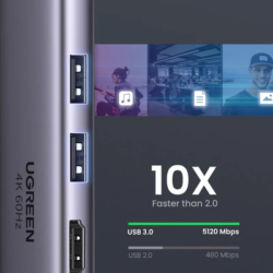 Kamstore.com.ua Концентратор Type-C 6в1 UGREEN 60384 USB-C PD 100W HDMI 4K 60Hz HDR Card Reader USB 3.0  для MacBook Pro, Huawei Mate P30 (9)