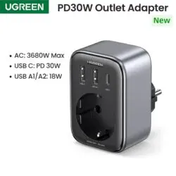 Kamstore.com.ua Сетевое зарядное устройство UGREEN CD314 GaN 30W для быстрой зарядки USB Fast Charger 2A1C Розетка переменного тока 3800W 16A Black (90613)