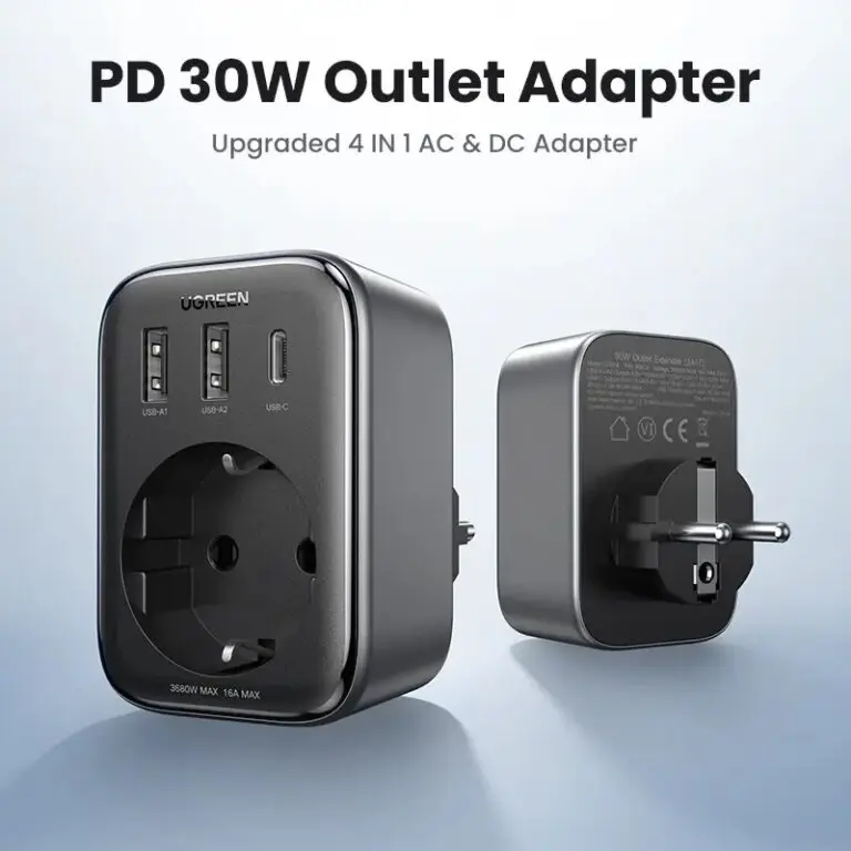 Kamstore.com.ua Сетевое зарядное устройство UGREEN CD314 GaN 30W для быстрой зарядки USB Fast Charger 2A1C Розетка переменного тока 3800W 16A Black (90613)