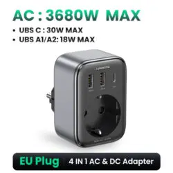 Kamstore.com.ua Сетевое зарядное устройство UGREEN CD314 GaN 30W для быстрой зарядки USB Fast Charger 2A1C Розетка переменного тока 3800W 16A Black (90618)