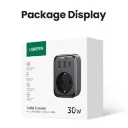 Kamstore.com.ua Сетевое зарядное устройство UGREEN CD314 GaN 30W для быстрой зарядки USB Fast Charger 2A1C Розетка переменного тока 3800W 16A Black (90624)