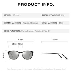 Kamstore.com.ua Суперлегкие солнцезащитные очки CAPONI фотохромная линза Polarized UV400 Титановая овальная оправа (BS520) (23)