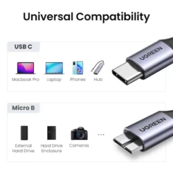 Kamstore.com.ua Кабель UGREEN US565 USB-C to micro USB-B 5Gbps 15W Aluminium Space Gray (0,5-1м) (16)