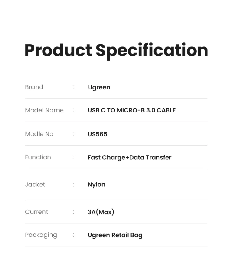 Kamstore.com.ua Кабель UGREEN US565 USB-C to micro USB-B 5Gbps 15W Aluminium Space Gray (0,5-1м) (3)