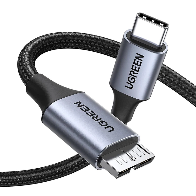 Kamstore.com.ua Кабель UGREEN US565 USB-C to micro USB-B 5Gbps 15W Aluminium Space Gray (0,5-1м)