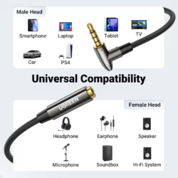Kamstore.com.ua Кабель аудио 3.5 mm to 3.5 mm удлинитель UGREEN AV188 Stereo AUX Cable с поддержкой микрофона TRRS Jack (1-5m) NEW (6)