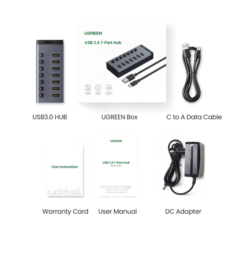 Kamstore.com.ua Концентратор USB 3.0 UGREEN CM481 HUB с дополнительным питанием USB Type-C 7in1 Black (90308)