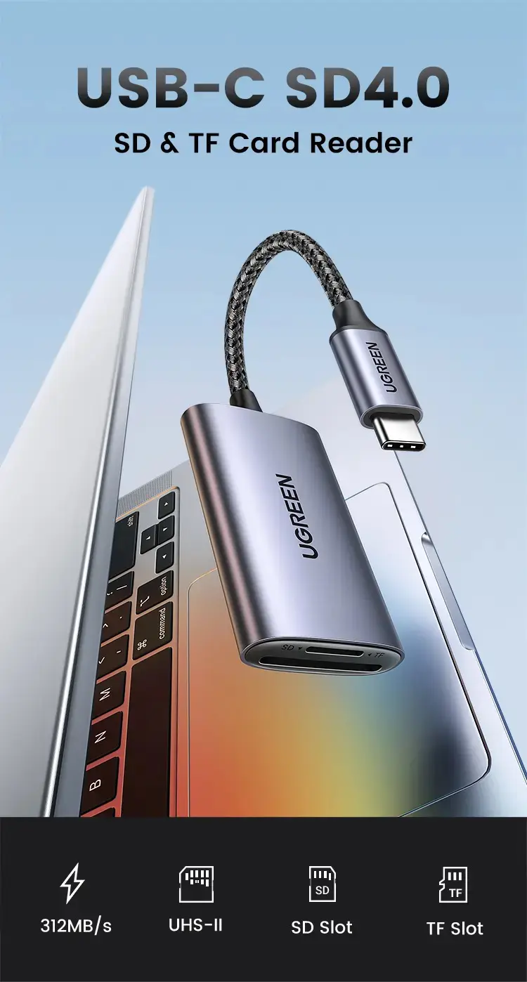 Kamstore.com.ua Кардридер USB-C 2 in 1 UGREEN CM401 Card Reader Type-C to SDTF 4.0 Aluminium Case NEW (15258)