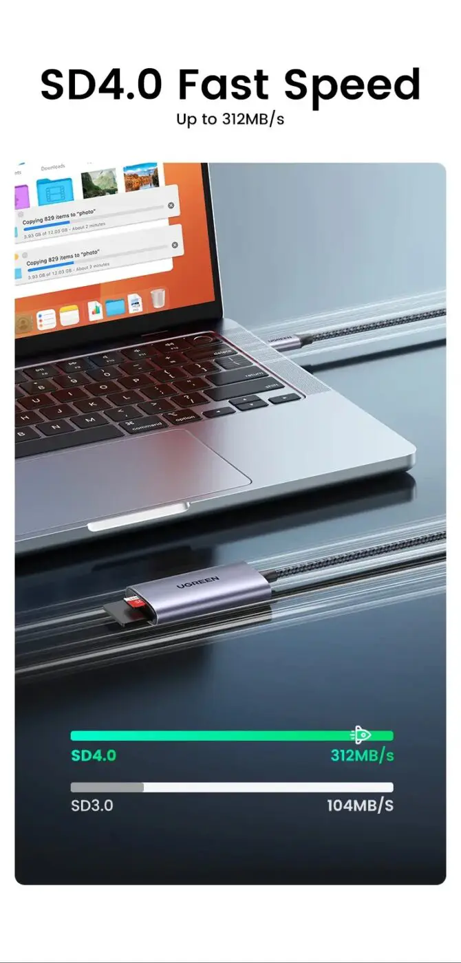 Kamstore.com.ua Кардридер USB-C 2 in 1 UGREEN CM401 Card Reader Type-C to SDTF 4.0 Aluminium Case NEW (15259)
