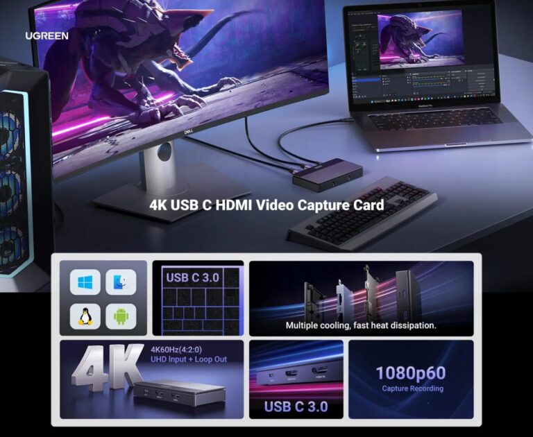 Kamstore.com.ua Карта видеозахвата UGREEN CM630 HDMI to USBUSB-C 4K60 Гц HDMI видеозахват Black (15399)