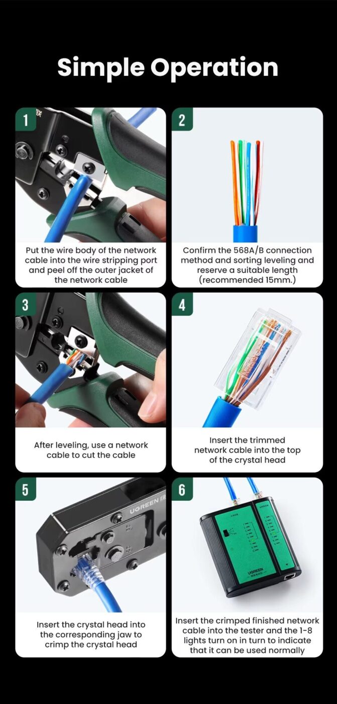 Kamstore.com.uaОбжимные клещи Ugreen NW136 кримпер для RJ45 CAT678 Green (70686)
