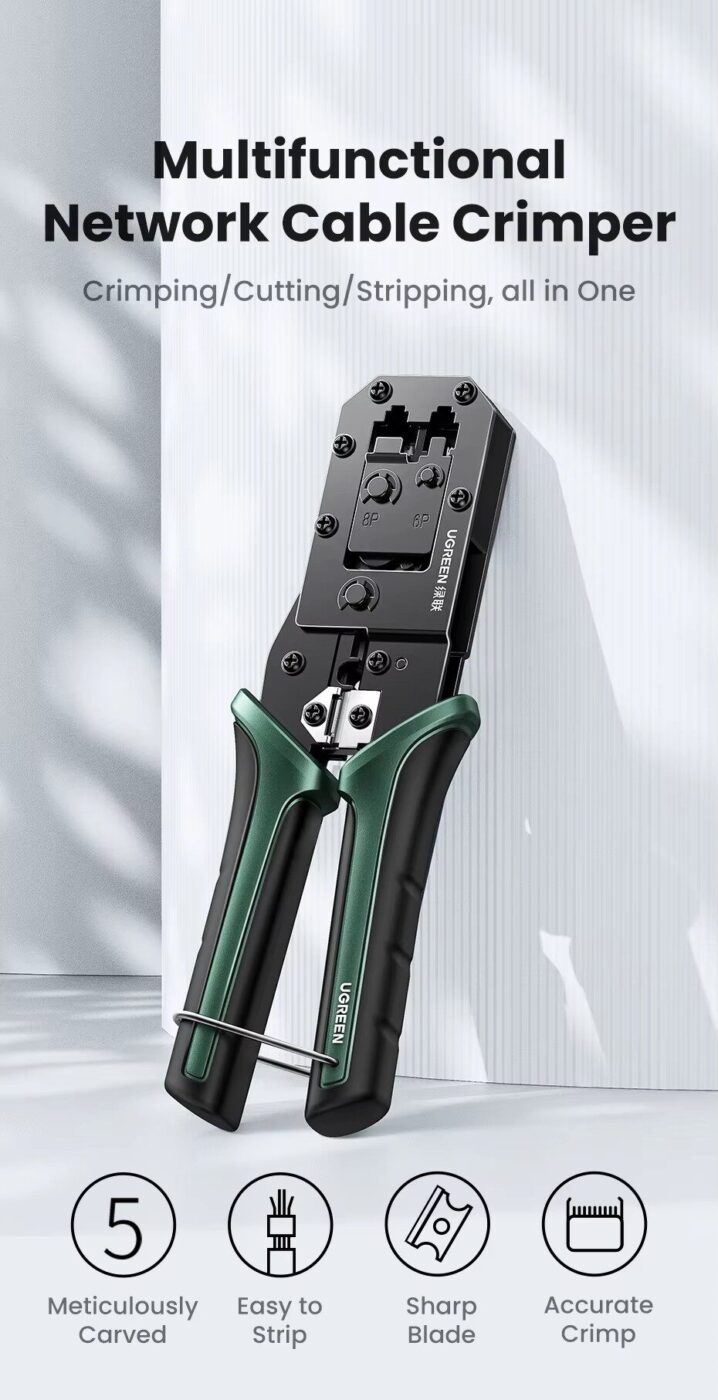 Kamstore.com.uaОбжимные клещи Ugreen NW136 кримпер для RJ45 CAT678 Green (70697)