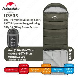 Водонепроницаемый спальный мешок Naturehike U350S-Right туристический, сверхлегкий, портативный спальный мешок-конверт с капюшоном, для кемпинга Green