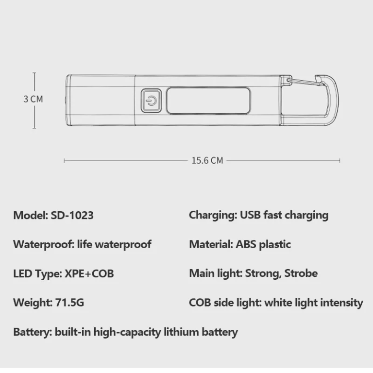 Smiling-Shark-SD1023-LED-Multifunctional-Flashlight-with-Hook-Camping-Light-USB-Rechargeable-Zoomable0