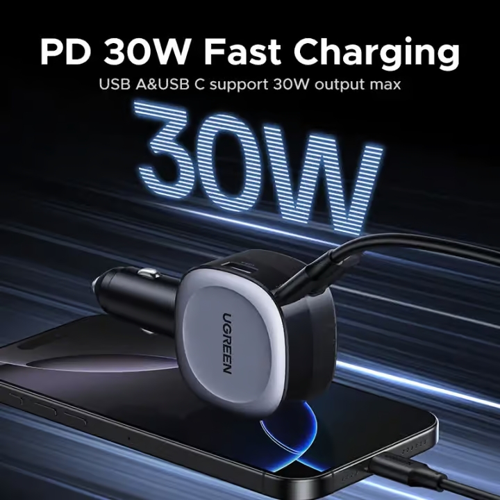 UGREEN-55653-75W-Car-Charger-2-in-1-Retractable-Cable-05