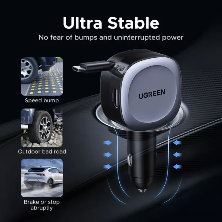 UGREEN-55653-75W-Car-Charger-2-in-1-Retractable-Cable-08