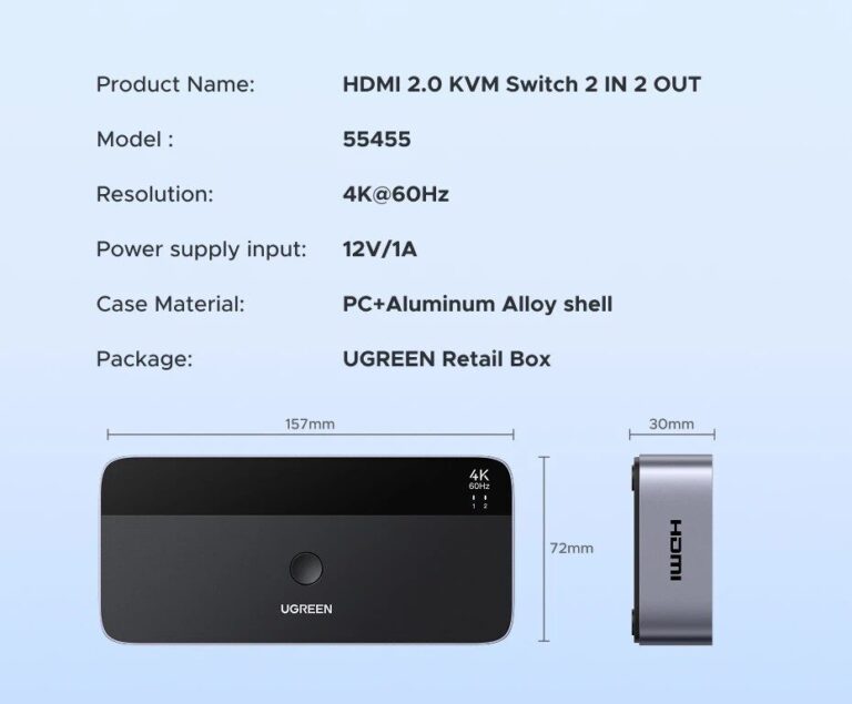 Kamstore.com.ua KVM переключатель HDMI 2 In 2 Out Ugreen AK500 Black 55455 (5)