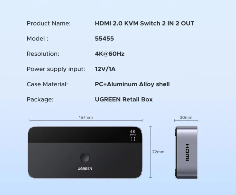 Kamstore.com.ua KVM переключатель HDMI 2 In 2 Out Ugreen AK500 Black 55455 (5)