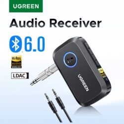 Адаптер Bluetooth 6.0 с LDAC Ugreen BT509 беспроводной аудиоадаптер Hi-Res, 3,5-мм AUX-приемник для колонок/проводных колонок/стерео Black