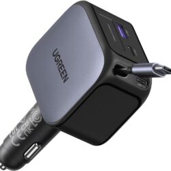 Автомобильное зарядное устройство 4 in 1 UGREEN EC604 145 Вт с выдвижным кабелем USB-C 60 Вт, совместимое с iPhone 16, 15 Pro Max, Galaxy S25 и S24 Ultra. Black (55910)