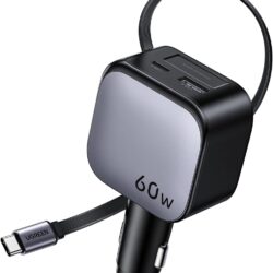 Автомобильное зарядное устройство 3 in 1 UGREEN EC602 60 Вт с выдвижным кабелем USB-C, совместимое с iPhone 16, 15, Galaxy S25, S24 Ultra Grey (55212)