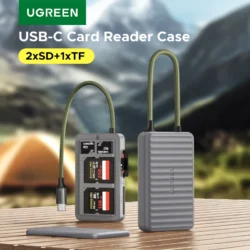 Картридер 2-in-1 UGREEN CM868 Кейс холдер для хранения 4 карт SD/TF/MicroSD USB-C 170 Mbs Grey (55886)