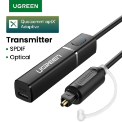 Аудиопередатчик Bluetooth UGREEN Bluetooth 5.4 с двухканальным передатчиком aptX, питанием по USB для телевизора, ПК, наушников и динамика Black (50213)