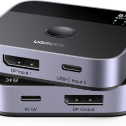 Переключатель 2 in 1 DP+USB-C to DisplayPort UGREEN AW701 DP USB-C 8K 60Hz для ноутбука, настольного монитора, проектора Black (65878)