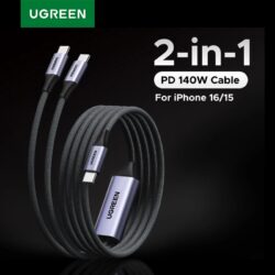 Кабель USB-С to 2 x USB-С Ugreen L533 PD140W max, быстрая зарядка для ноутбуков MacBook, iPhone 16/15, Samsung Galaxy, Huawei, Lenovo 2м Black (75733)