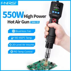 Термофен с подставкой FNIRSI SAG-55 550 Вт, ЖК-дисплей, цифровой фен с регулируемой температурой для ремонта телефонов (комплект) Black