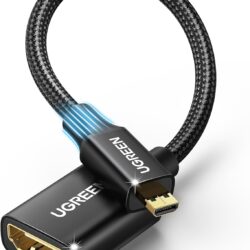 Адаптер Micro HDMI - HDMI (мама) UGREEN HD149 4K 3D 1080P, совместимый с Raspberry Pi 5/4/Pi 500, камерой GoPro Hero 7 и Nikon B500 0.25m Black (15842)