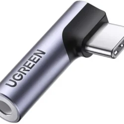 Адаптер UGREEN AV154 USB-C на 3.5mm Переходник угловой для наушников разъем Aux Type-C автомобильный Grey (80384)