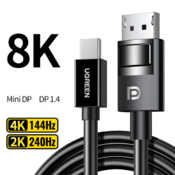 Кабель Mini DisplayPort to DisplayPort Ugreen DP117 8K 60Гц (4K 144Гц) HDR 32.4 Гбит/с, 1.5m Black (80663)