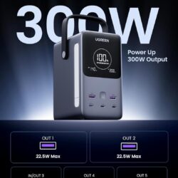 Внешний аккумулятор UGREEN PB770 Nexode Pro 300 Вт 48000 мАч Power Bank для Macbook Pro с функцией быстрой зарядки, с интеллектуальным цифровым дисплеем, подсветкой и режимом SOS, с 5 портами USB Grey (25286)